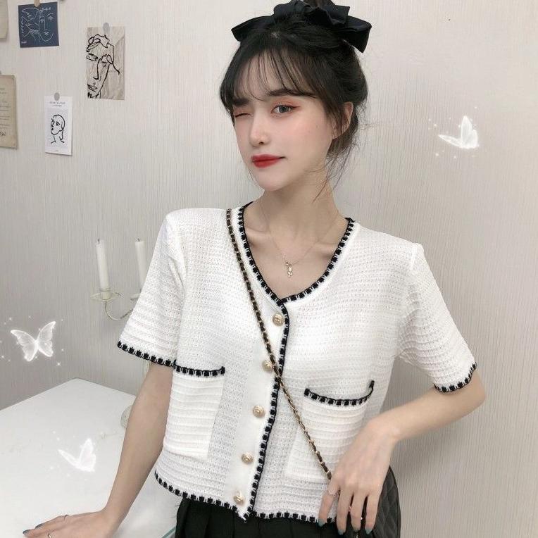 SBD.10Jn22ј– Kardigan Pendek Rajutan Lengan Pendek Gaya Korea Untuk Wanita