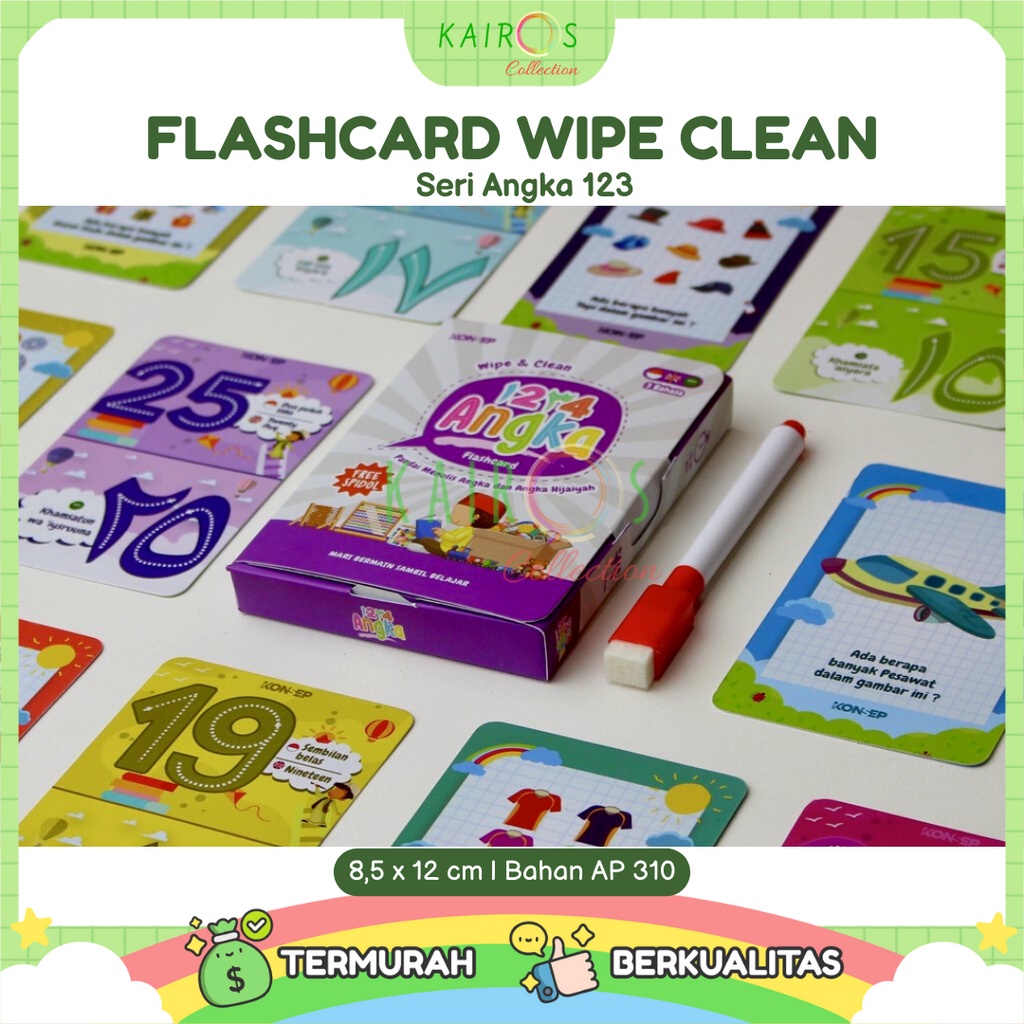 Flashcard Wipe Clean Seri Angka 123 Kartu Pintar Belajar Balita Bisa Ditulis Dihapus