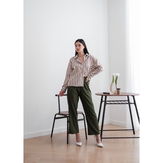KEMEJA STRADIVARIUS COLOURFUL OVERSIZE SHIRT / KEMEJA STRIP COLOUR / ATASAN WANITA BIG SIZE