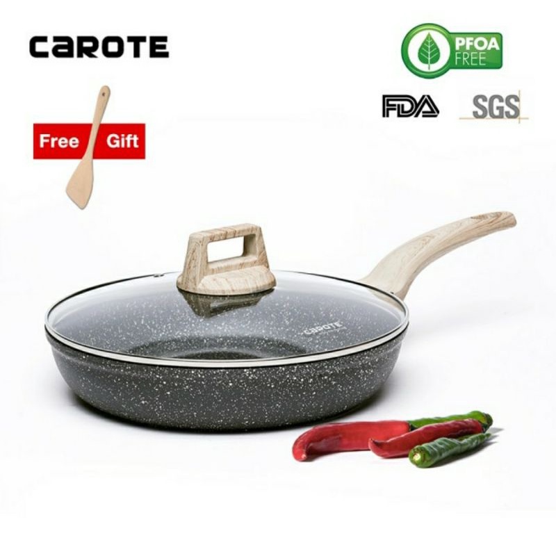 Carote Essential Woody Wajan Penggorengan Anti Lengket Frypan 20/24/26/28/30cm lengkap dengan tutup