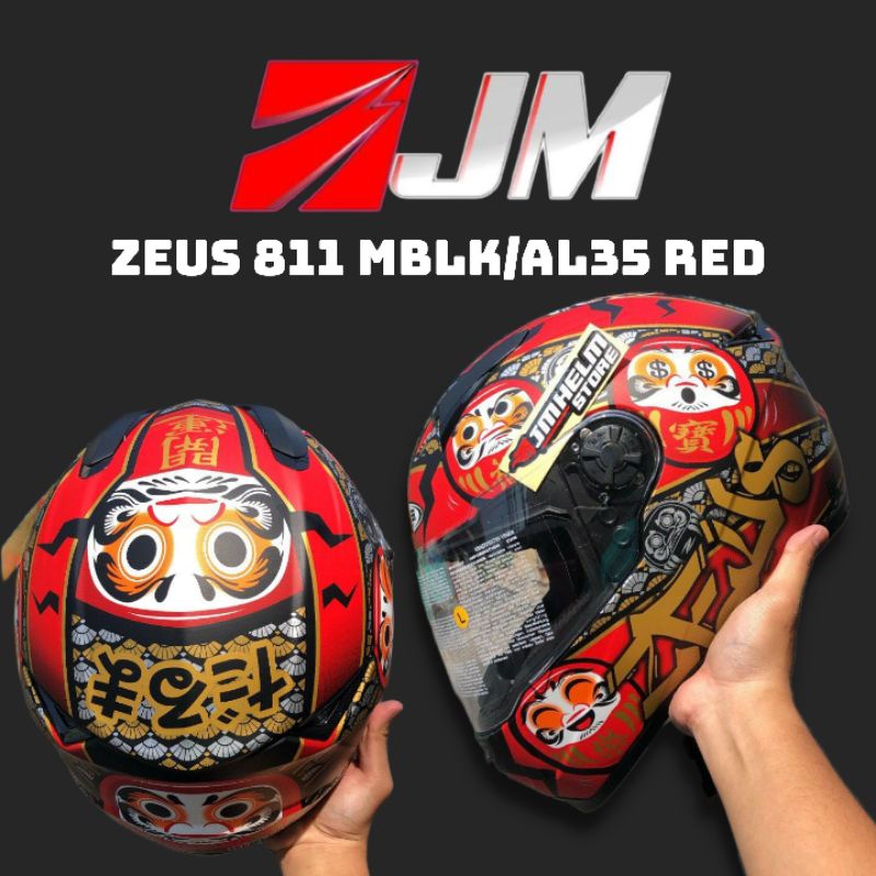 Zeus 811 Matt Black/AL35 RED Helm Harian Touring Merah Hitam