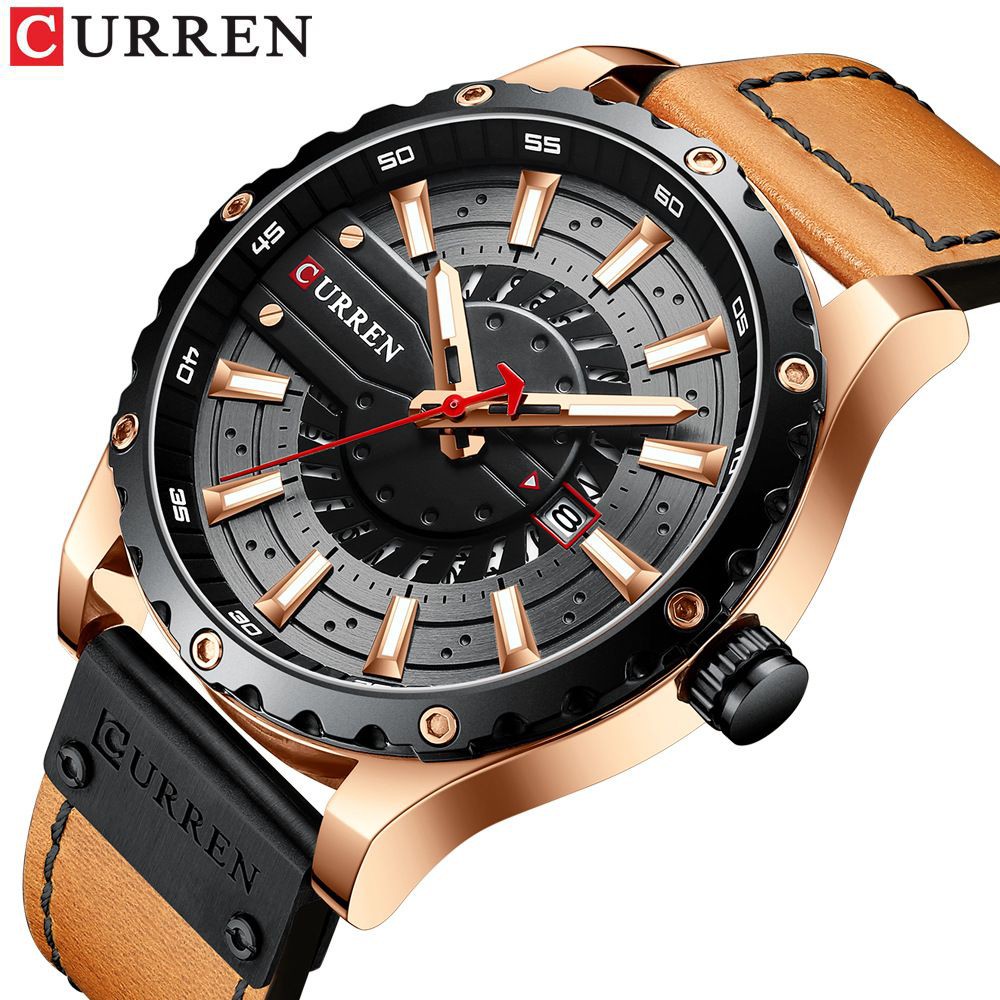 CURREN 8374 Jam Tangan Pria Analog Tali Kulit Chronograph Aktif Luminous Hand WATCHKITE WKOS