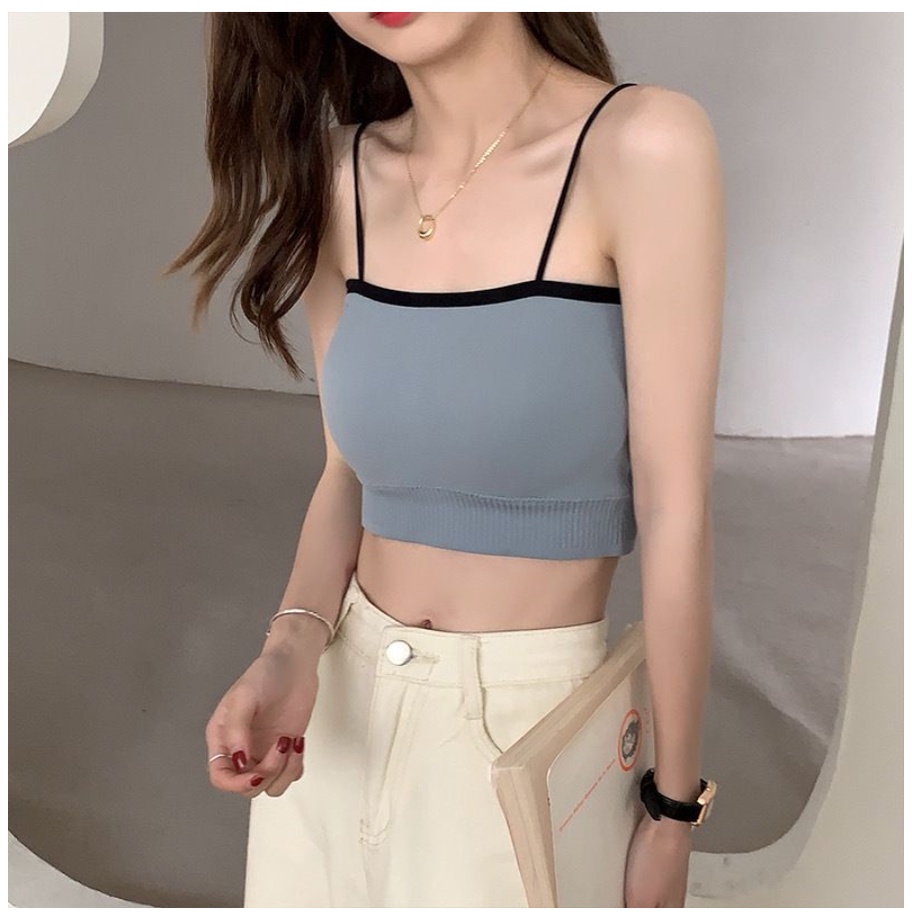 Tank Top Wanita Crop Top Pakaian Dalam Sexy Tali Kecil Ada Sponge Busa