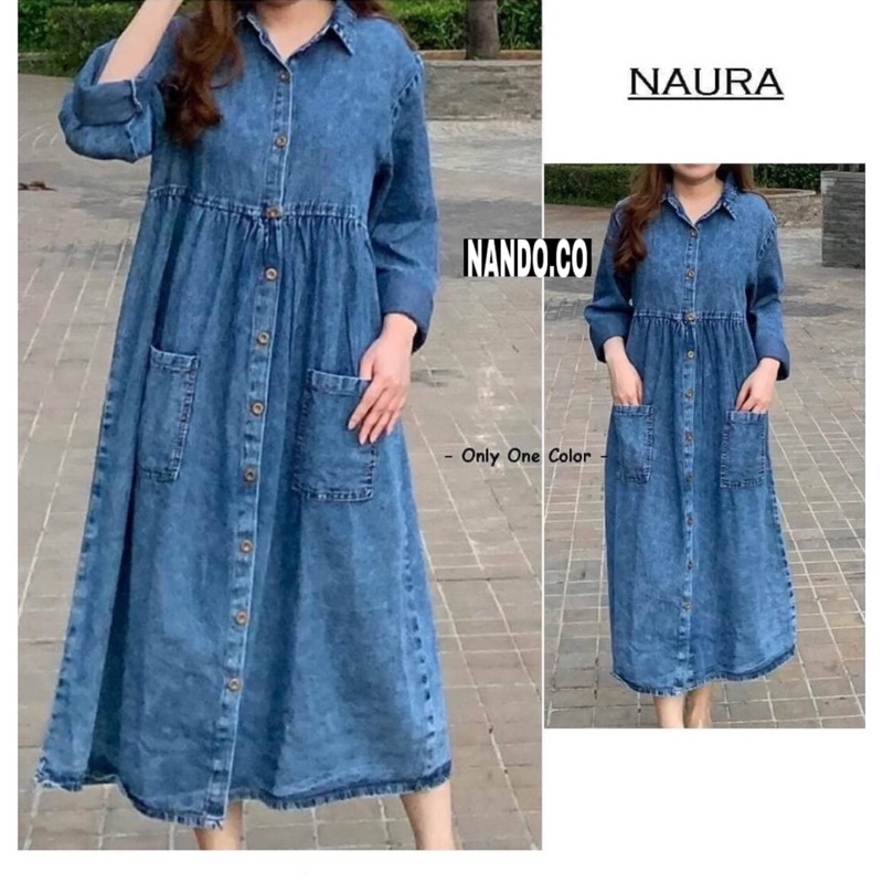 SJM NAURA TUNIK / TUNIK JEANS // TUNIK WANITA // LONG TUNIK GAMIS NAURA DENIM JEANS 037