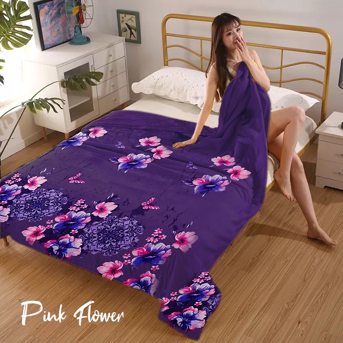 COD - Selimut Bulu Halus Ukuran  175x125cm Motif Dewasa-Pink Flower