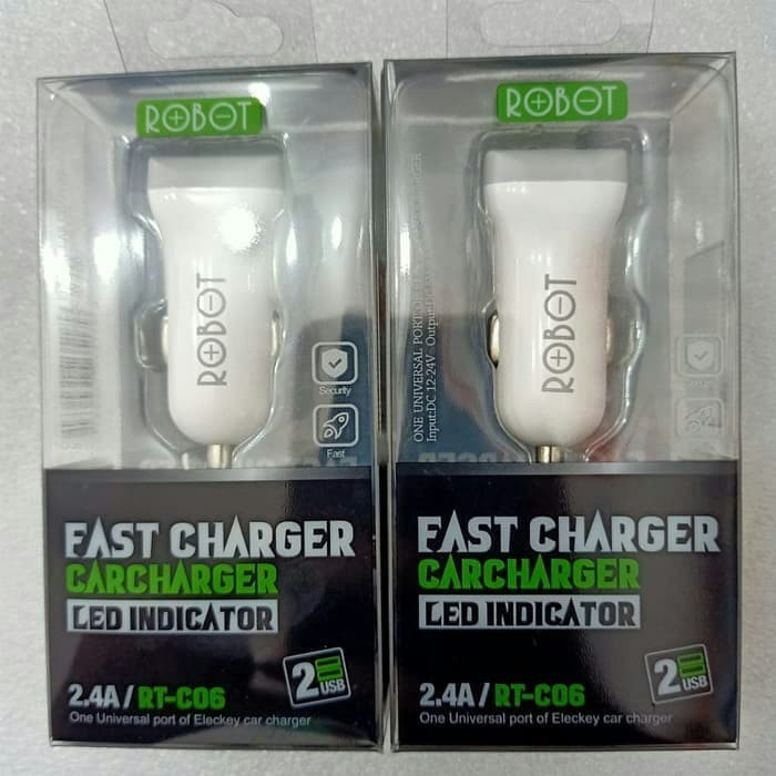 Car Charger mobil Robot RT-C06 RT-C07 Fast Charger 2.4A 2 USB Port + kabel micro usb OriginaL ROBOT casan motor HONDA BEAT DAN YAMAHA GEAR nmax pcx original robot rt c06