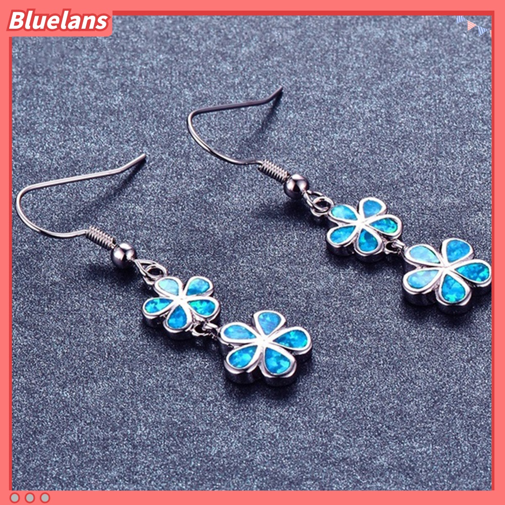 Anting Kait Gantung Panjang Desain Bunga Opal Imitasi Inlaid Untuk Wanita