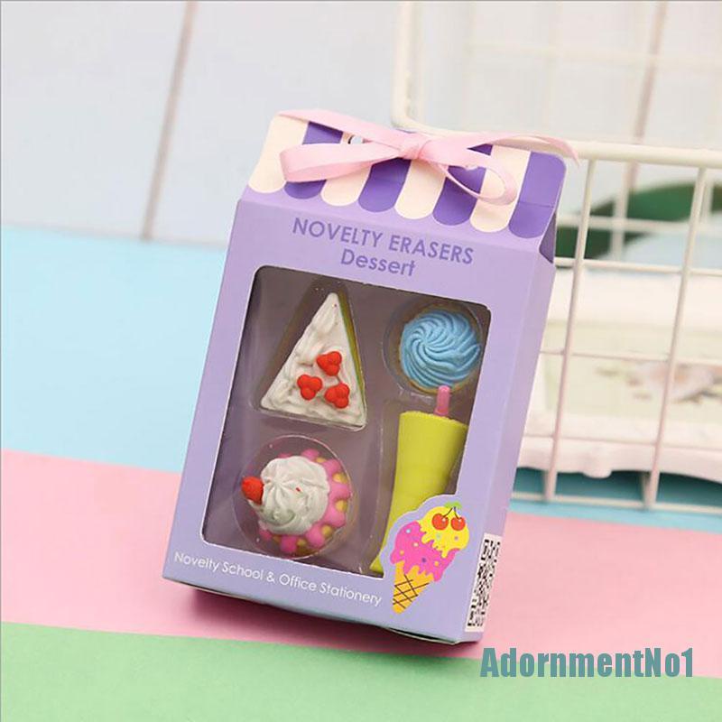 (AdornmentNo1) 4pcs Penghapus Karet Bentuk Es Krim / Hamburger / Lolipop Kawaii Dapat Dilepas