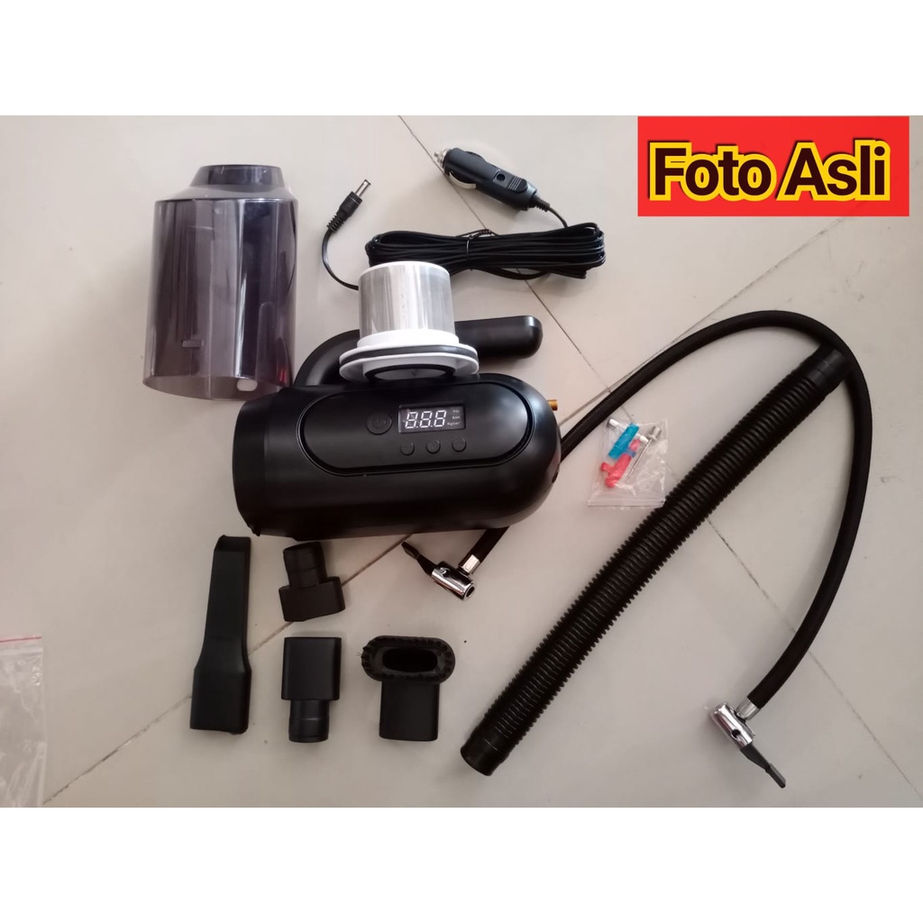 4in1 Vacuum Cleaner Mobil Portable Vacum Vakum Penyedot Debu + Pompa Angin Layar LED Digital