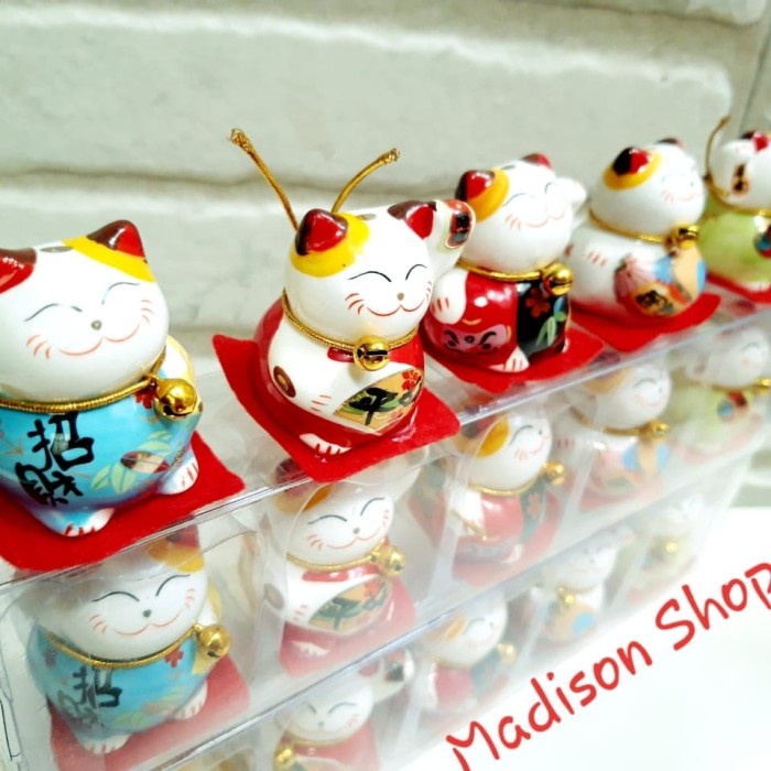 MANEKI NEKO MINI SET 5 ( A )PAJANGAN KADO SOVENIR KUCING KERAMIK HOKI Harga Grosir Termurah