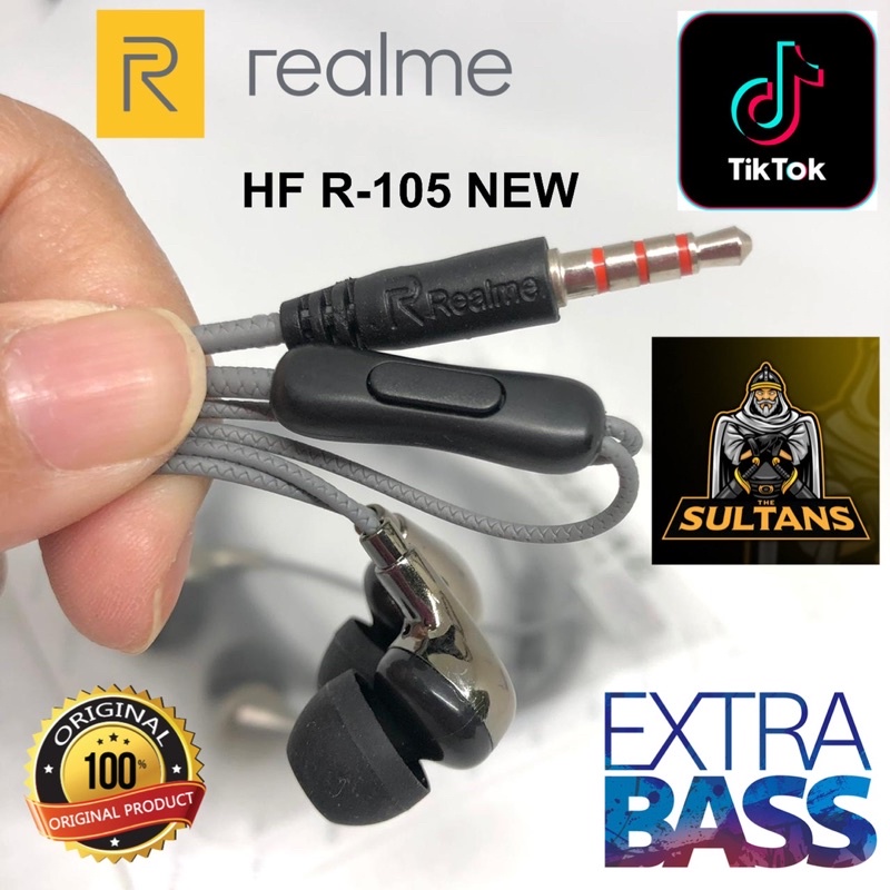 PROMO HANDSFRE REALME R105 NEW ORIGINAL PACK KEPALA METAL PREMIUM HEADSET