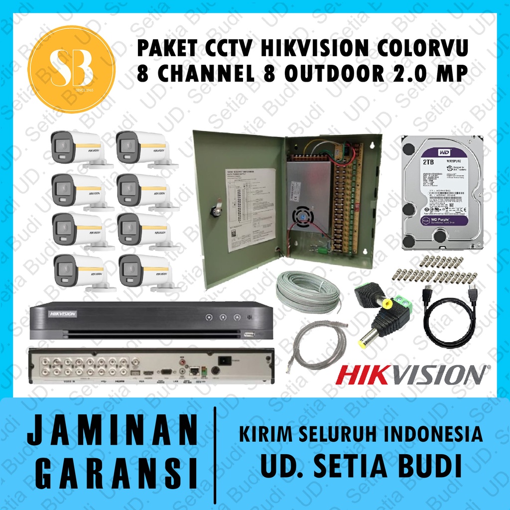 Paket CCTV Hikvision Colorvu 8 Channel 8 Outdoor 2.0 MP