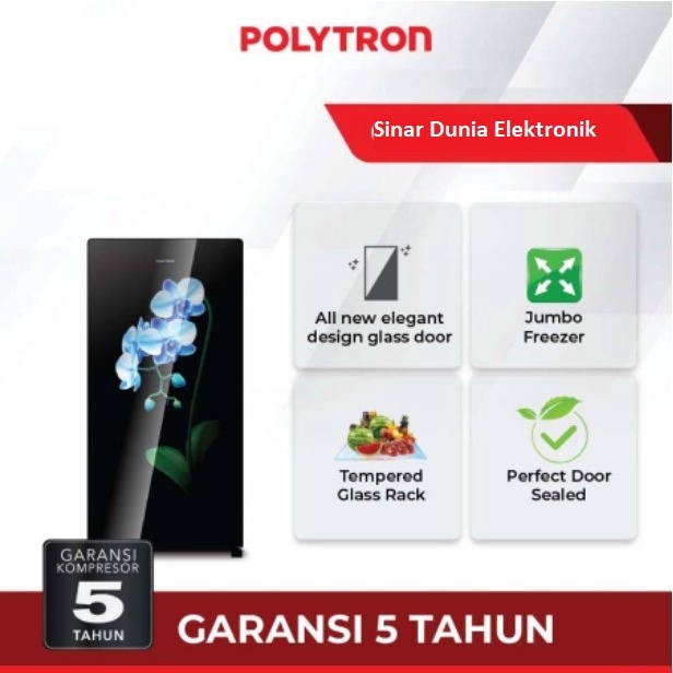 Polytron Kulkas 1 Pintu 170L Belleza Tempered Glass PRA 17MO PRA 17MOB