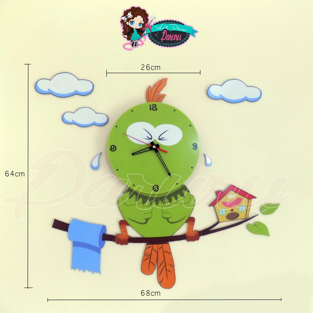 Jam dinding unik lucu - DIY wall clock kode Bee Owl Panda Tree Dino Bird Elephant