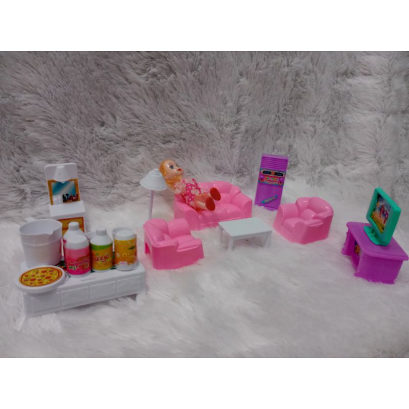 Mainan Anak Perempuan Home Furniture Set Perabotan Sofa, Meja dan Tv