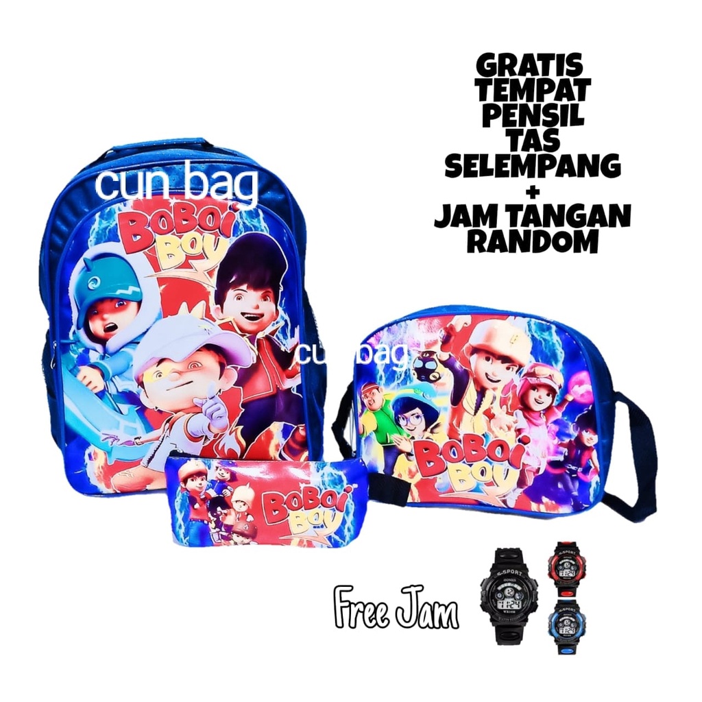 Tas Ransel 3set Karakter boboboy Baru Free Jam Tangan