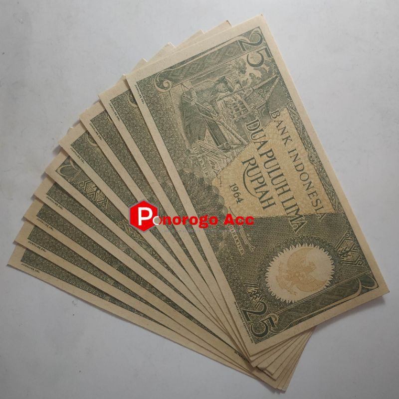 (GRESS/AU/UNC) Uang kuno 25 rupiah seri pekerja tahun 1964 rp.25 bahan mahar nikah 21 2021 rupiah