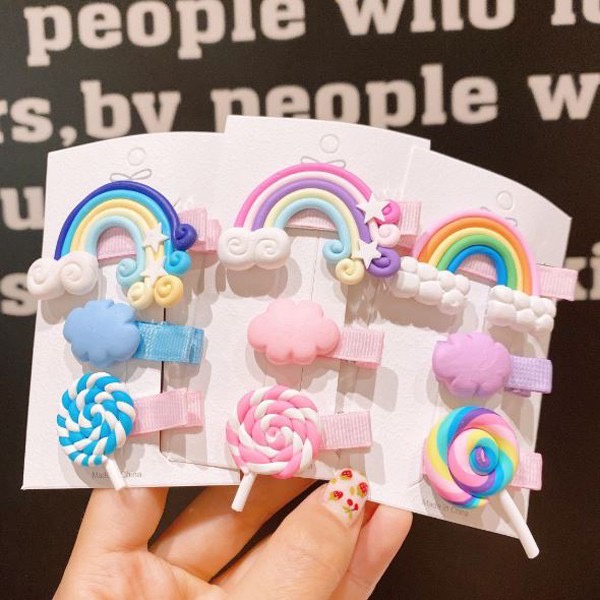 BS394 Jepitan Rambut 1 Set Isi 3pcs Hair Clip Rainbow Lollipop / Aksesoris Rambut Pelangi Anak