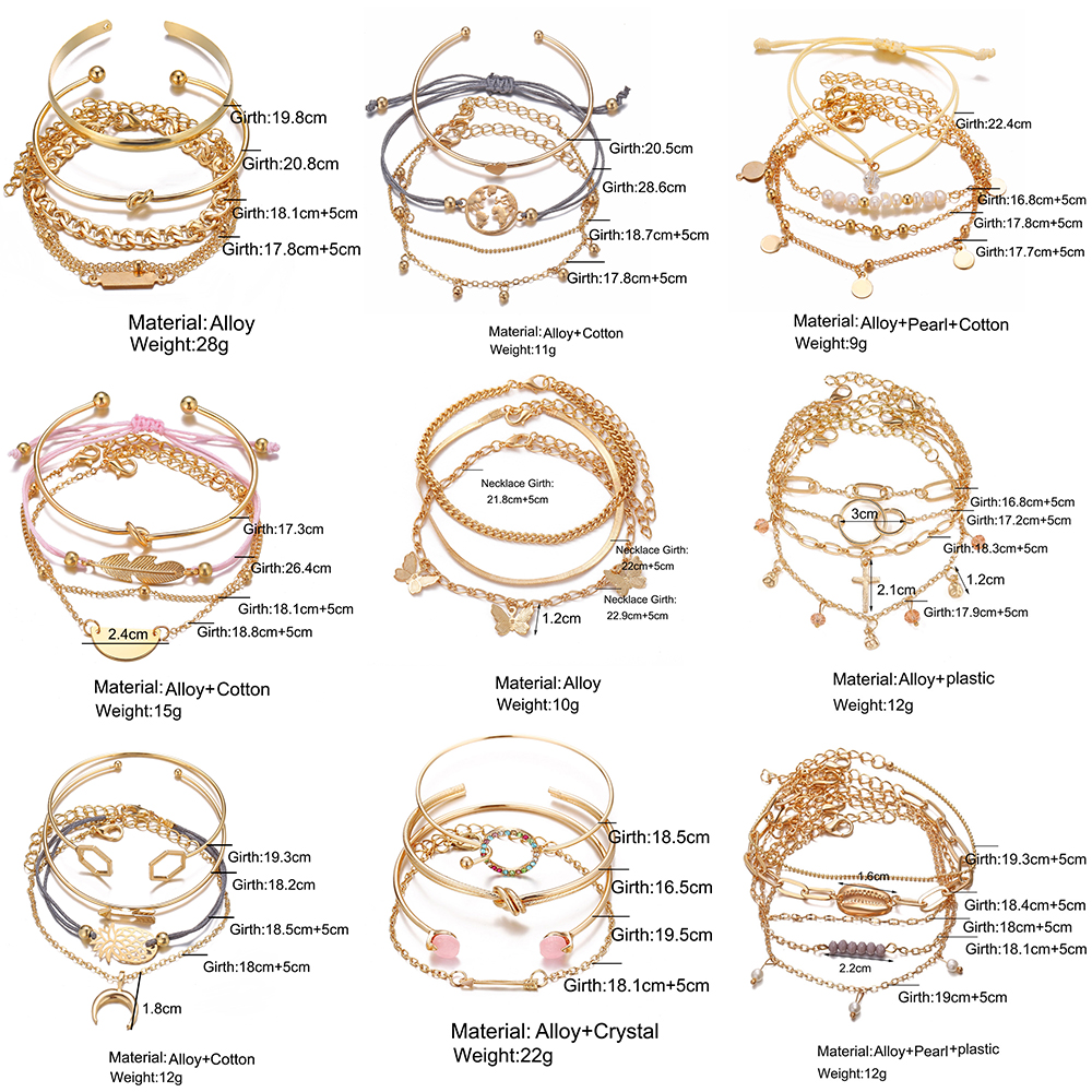 AY(CN) Set Gelang Rantai Multilayer Desain Kupu-Kupu Warna Emas Gaya Retro Untuk Wanita