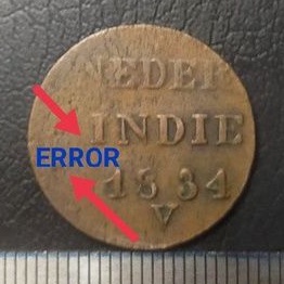 #35.NIS. UANG KOIN KUNO / ERROR COIN / 1 CENT NEDERL INDIE TAHUN 1834 V