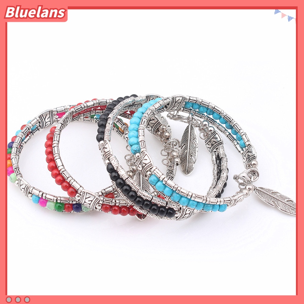 Gelang Tiga Lapis Bentuk Bulu Bahan Alloy Untuk Wanita
