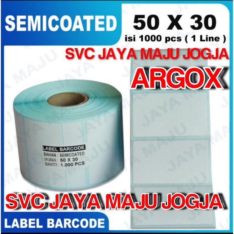 

[ ARGOX ] 50 X 30 SEMICOATED - 1 LINE - FACE OUT - ISI 1.000 PCS || CORE 1" || LABEL BARCODE PAKAI RIBBON STIKER LABEL BARCODE SEMICOAT 5 x 3 CM RESEP OBAT APOTEK || ARGOX - OS214 OS 214 NU PLUS CP2140M CP 2140M CP2240 CP 2240 ISI 1000 PCS