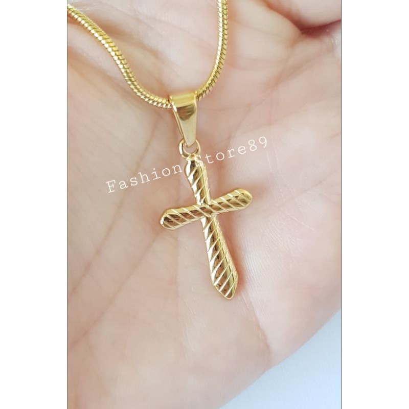 kalung fashion salib import titanium gold white Antikarat Selamanya CN01