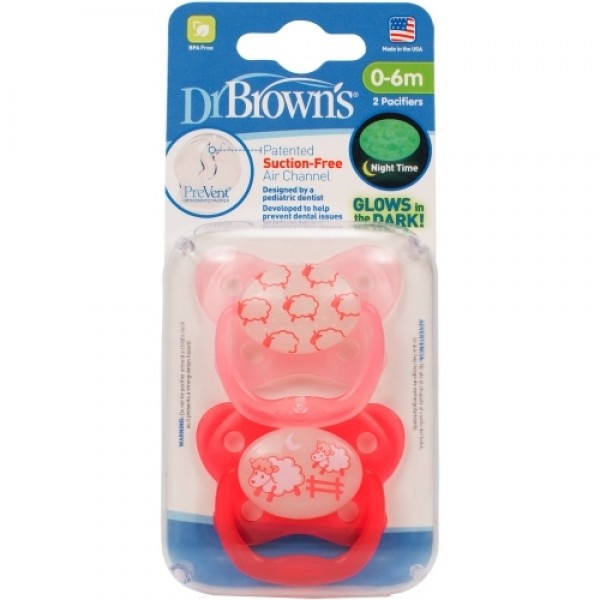 Dr Brown's Pacifier Glow in the Dark isi 2 - 0-6m PINK