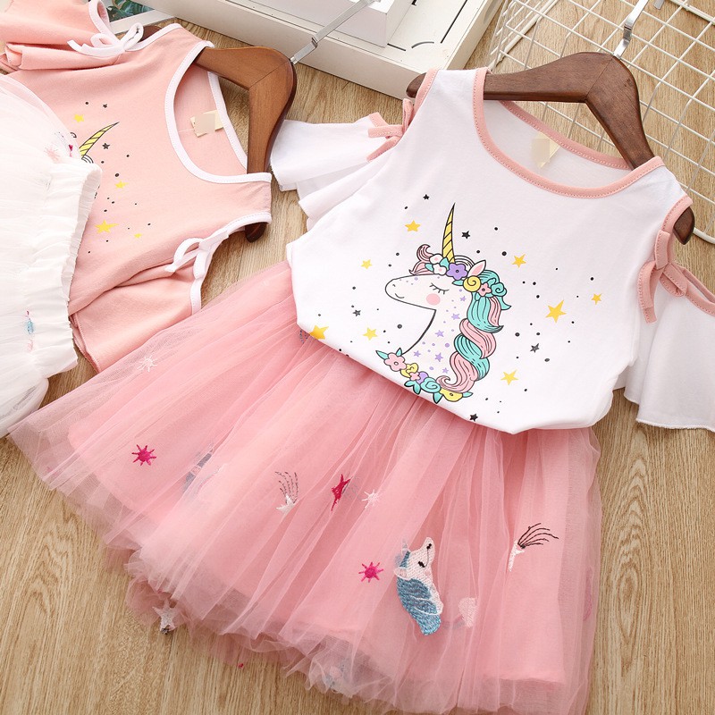 SSP3-Baju Anak Unicorn Setelan Set Perempuan Rok Tutu