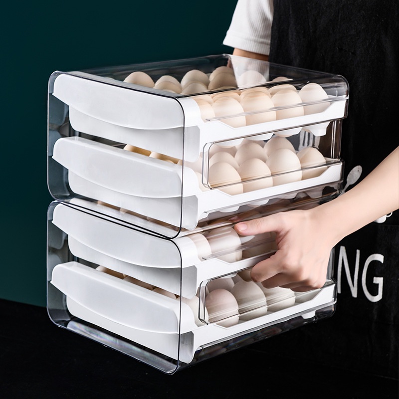 Tempat Telur 2 Tingkat Kotak Penyimpanan Telur Laci Double-Deck Home Egg Box Rak Transparan Rak Telur Rak Telur Kulkas