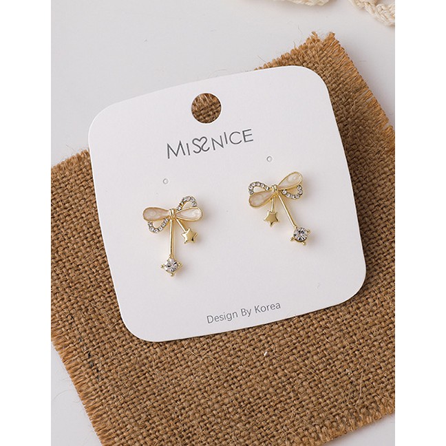 LRC Anting Tusuk Fashion Bowknot Drop Oil Bow Five-pointed Star P71861