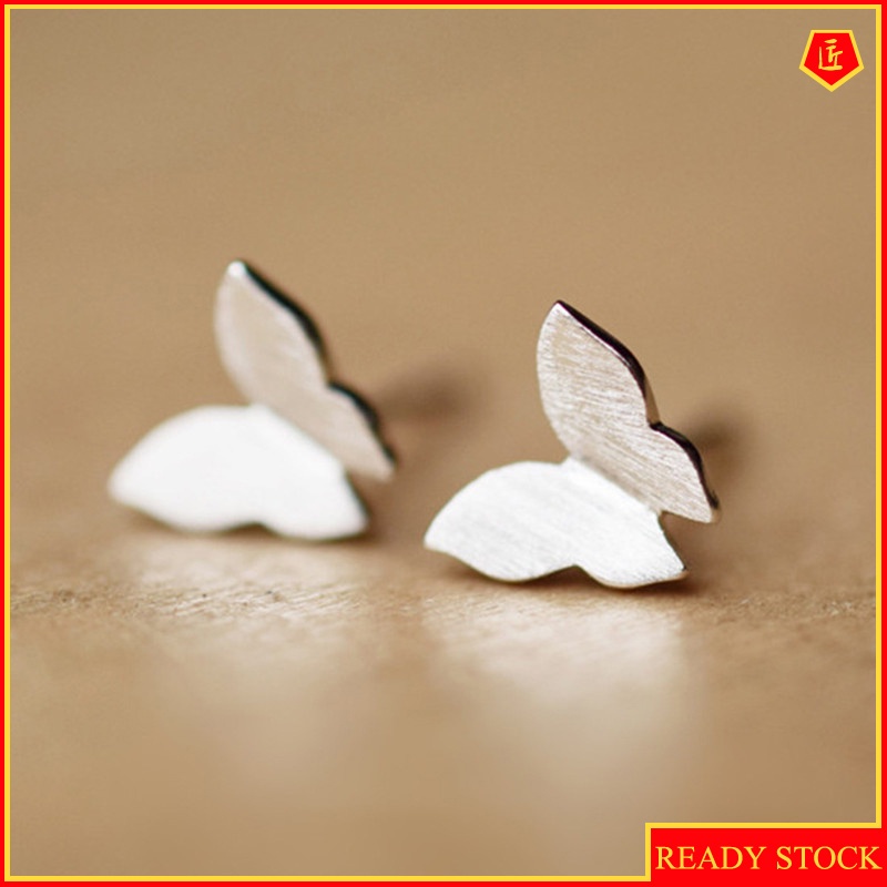 [Ready Stock]Silver Butterfly Women's Stud Earrings Simple Fashion