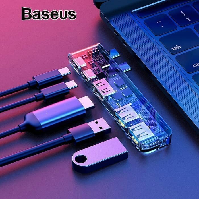 Baseus Original 7 in 1 Thunderbolt C Hub to Multi USB 3.0 PD HDMI Gigabit Port SD Ori Thunder Bolt Type C Smart Docking Station