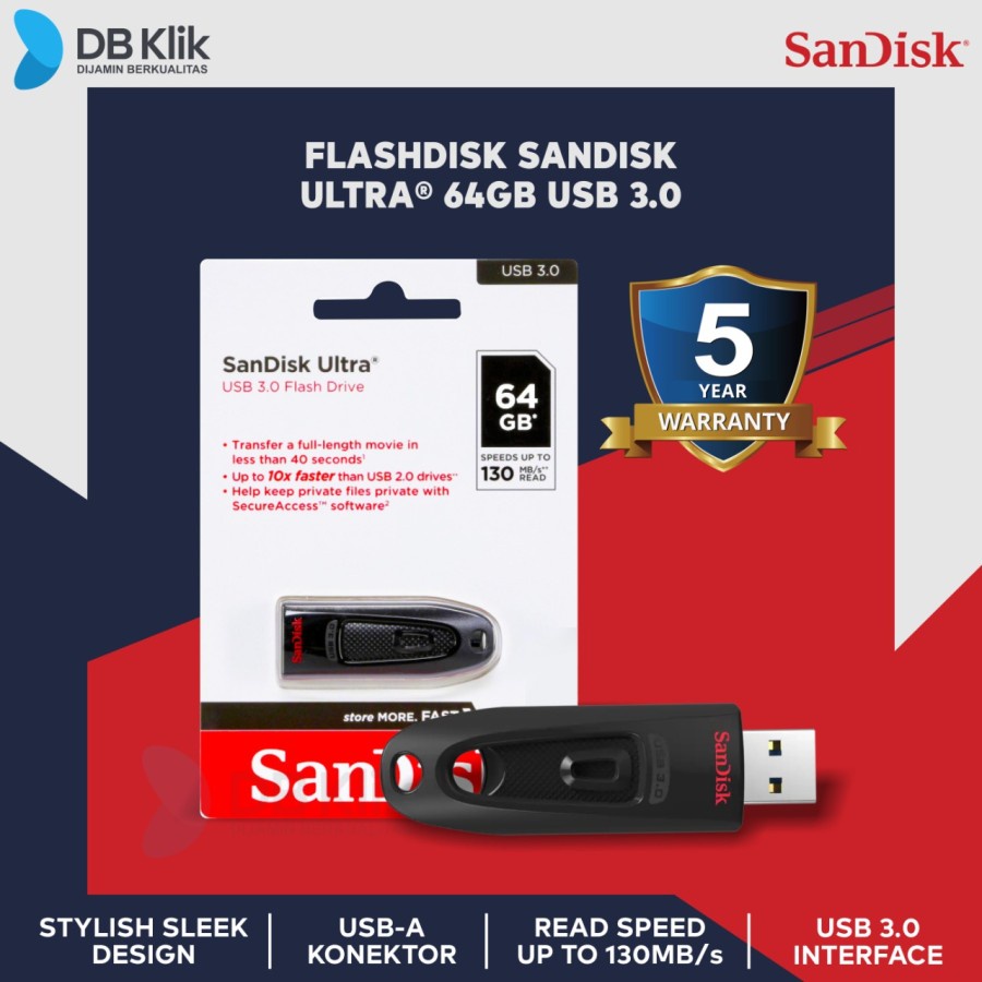 Flashdisk SanDisk Ultra 64GB CZ48 USB 3.0-Flash Drive USB Sandisk 64GB