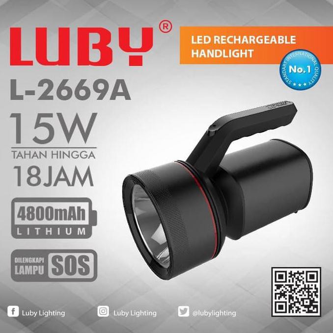 Senter LED Rechargeable 15 Watt Luby 2669 baterai lithium 4800mAh