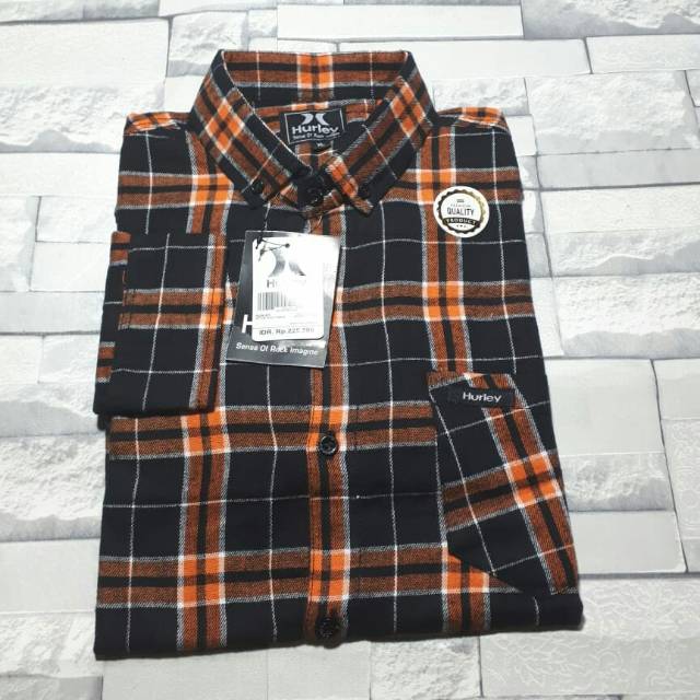Kemeja Flanel Hurley HitamOrange