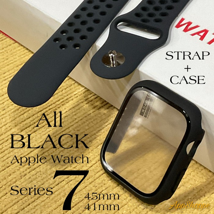 apple watch strap all series 7 nike design strap hardcase all black   45mm