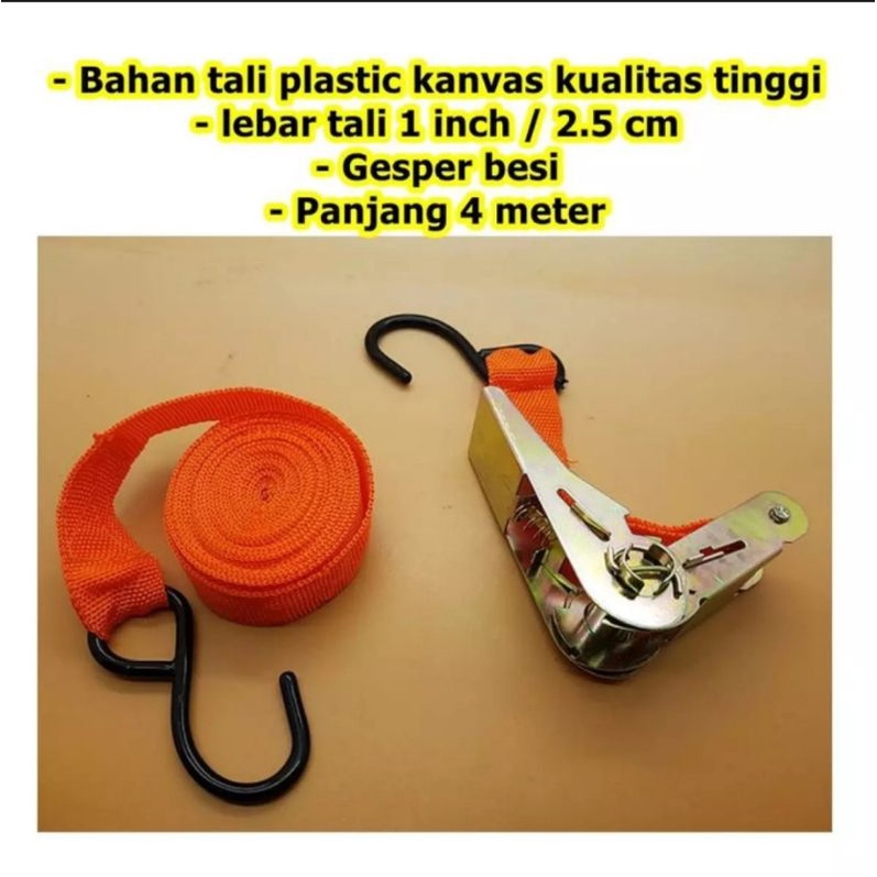 Tali Pengikat Barang Motor - Tali Ikat barang - Ratchet Tie Down Set