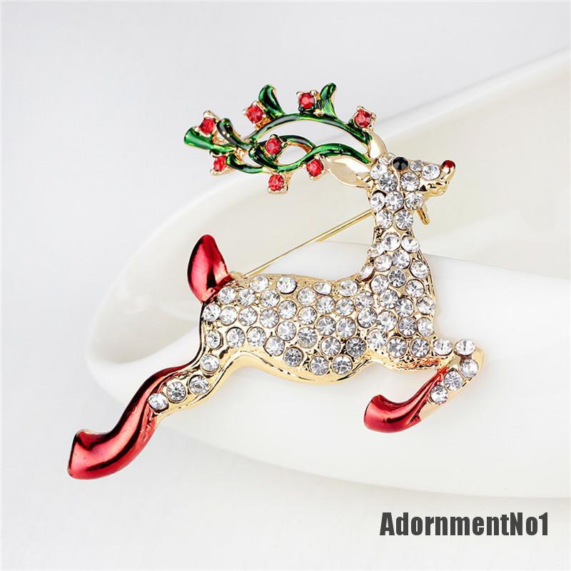 (Adornmentno1) 1pc Bros Pin Bentuk Rusa Natal Aksen Kristal Berlian Imitasi Warna Emas Untuk Wanita