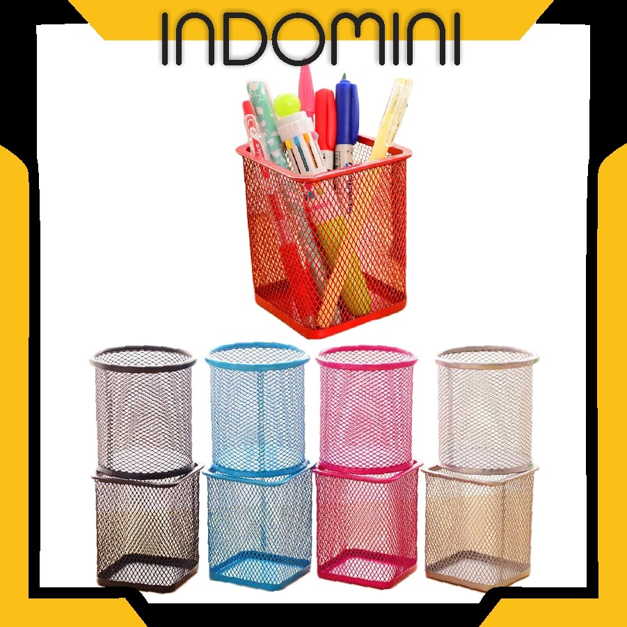 INDOMINI TEMPAT PENA BULAT PERSEGI ALAT TULIS PENSIL MEMO HOLDER MEJA PEN BALLPOINT R010