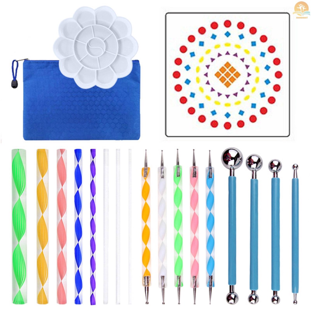 20 Piece Mandala Dotting Tools DIY Painting Stencils Ball Palette Paint Brushes Multifunction Embossing Dot Kit  for Canvas Rocks Coloring Drawing Crafting Art Supplies Handwork Decoration