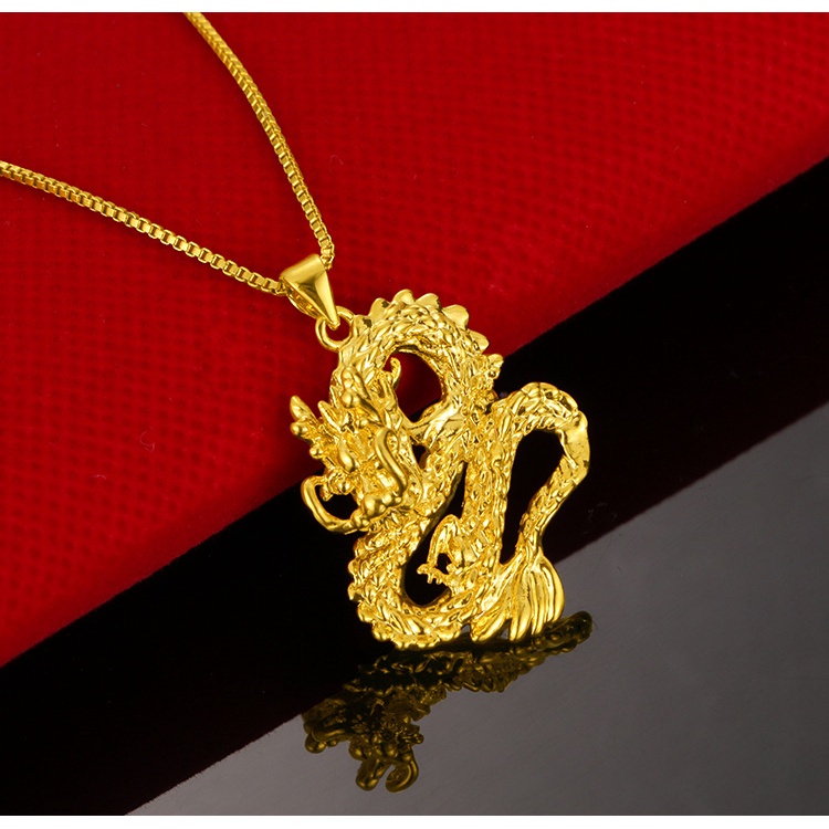 Liontin Desain Naga Lapis Emas Asli Kadar 375 Untuk Pria Dan Wanita