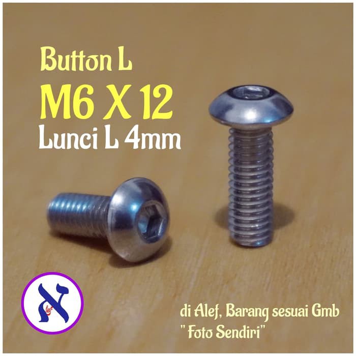 5pcs Baut Button L M6 x 12 Stainless Steel Stenlis 6 x 12 bolt