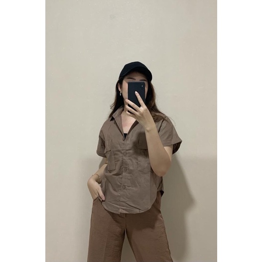 JOSHIN 04 - Atasan kemeja wanita casual pocket