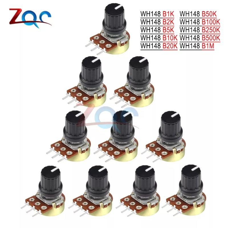 Potensiometer Resistor 1K 2K 5K 10K 20K 50K 100K 250K 500K 1MΩ 3Pin Linier CAP UNTUK ARDUINO