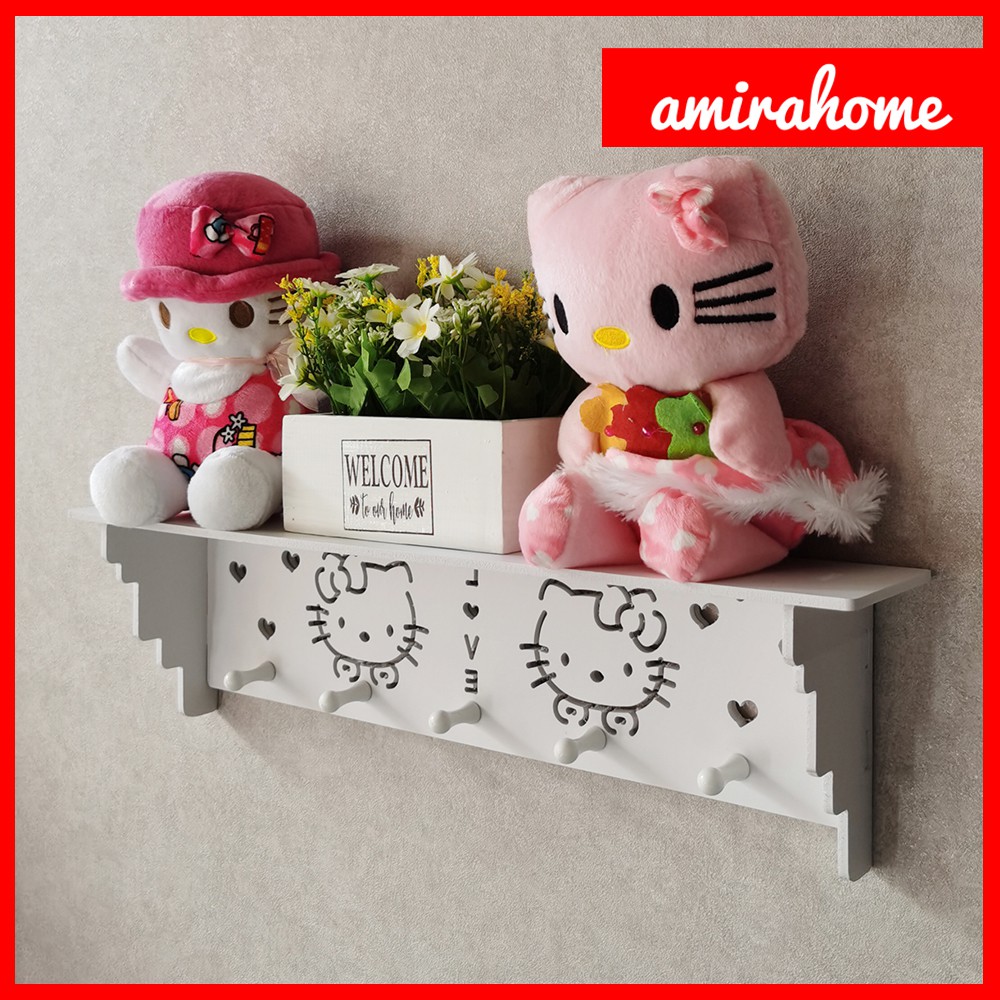 Rak Dinding Hello Kitty Rak Gantung Vintage Rak Bunga Tempat Bingkai Foto (NEW dengan 5 kapstok)