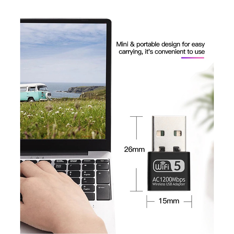 Fenvi Mini USB WiFi Transmitter Receiver Dongle Adaptor 802.11ac 1200Mbps - AC1200 - Black