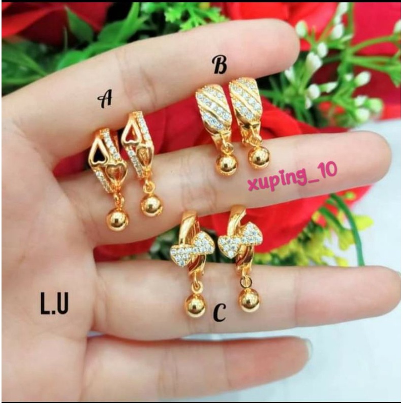 Anting Jepit Dewasa Permata Zircon Gold dan Silver perhiasan Wanita (COD)