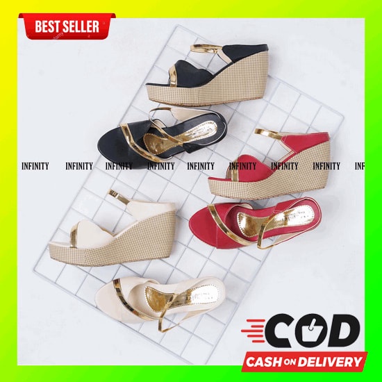 Bjs16011 - Beige - Sepatu Wedges Wanita Cantik Import Terbaru 10Cm Sepatu Pesta Wanita Wedges Sepatu