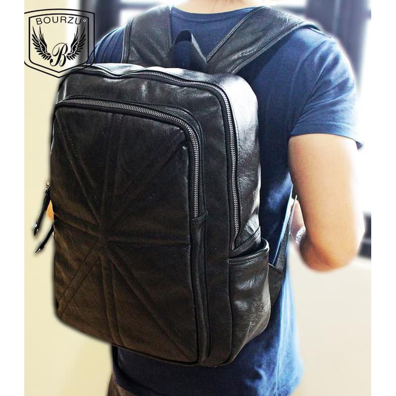 TAS RANSEL KULIT PRIA IMPOR KOREAN STYLE (ADA TEMPAT LAPTOP). -BOURZU- DIJAMIN KEREN